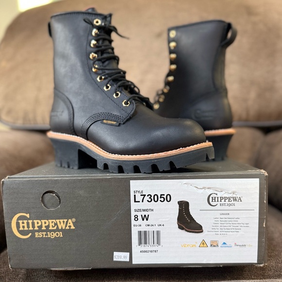 Chippewa Black Leather Lace-Up Boots